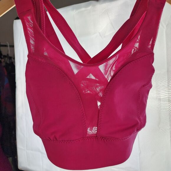 Lululemon Oxygen Sport Bra Magenta Pink Fuchsia Mesh Lace Criss-Cross Strap 6 - Picture 8 of 15